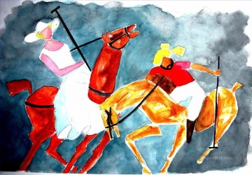 スポーツ Painting - 印象派のポロを演奏するインド人女性とサルダール